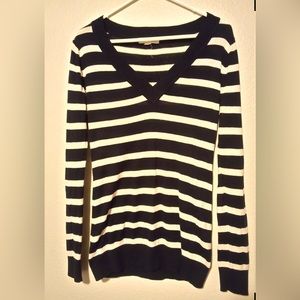 Navy and white striped, V-neck, pullover, sweater from Forever 21